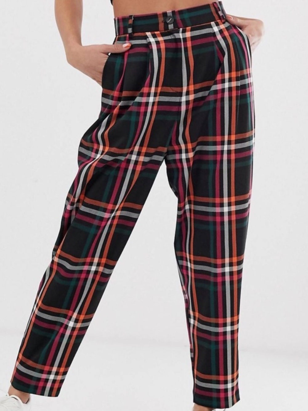 ASOS tapered pants in WOW colorful check